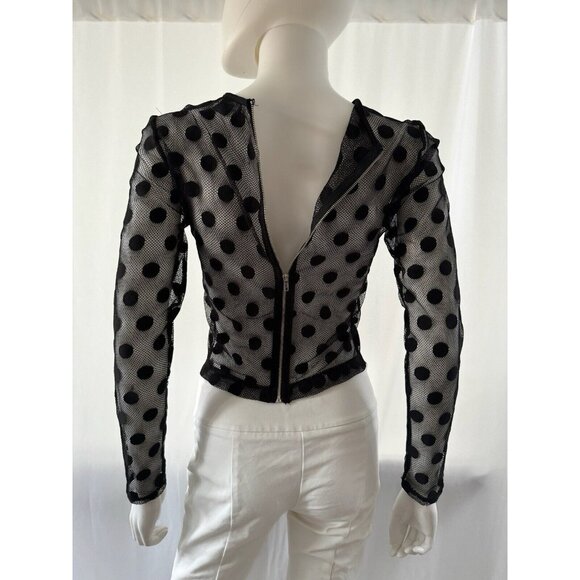 Marciano Women's Top Blouse Polka Dot Mesh Long Sleeve Black Full Zip S - Picture 6 of 8